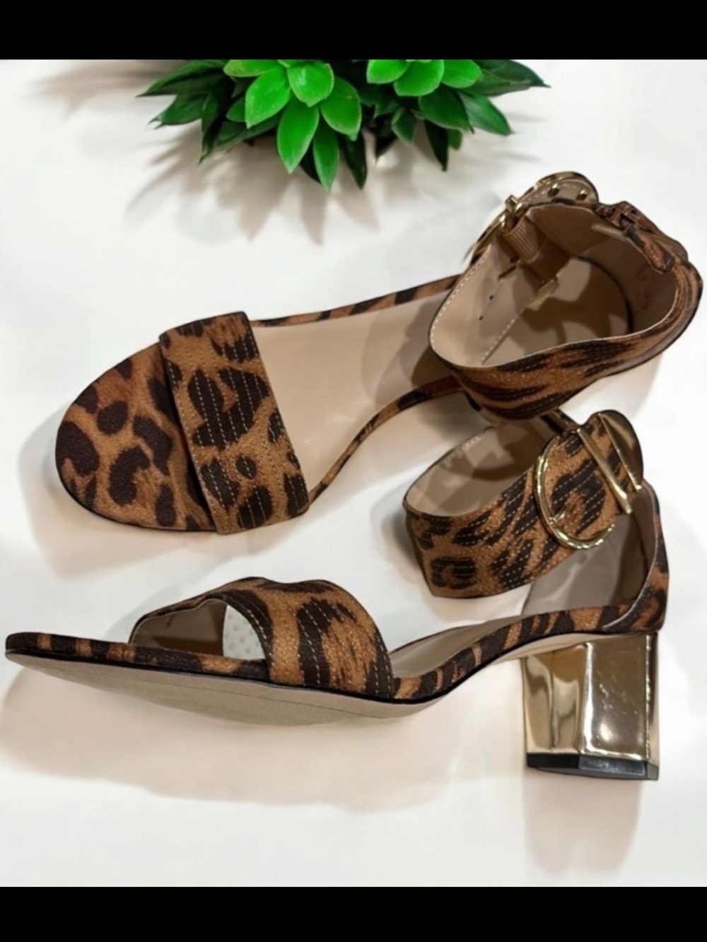 NEW Marc New York leopard print brown tan gold octagon block heel sandals Sz 9